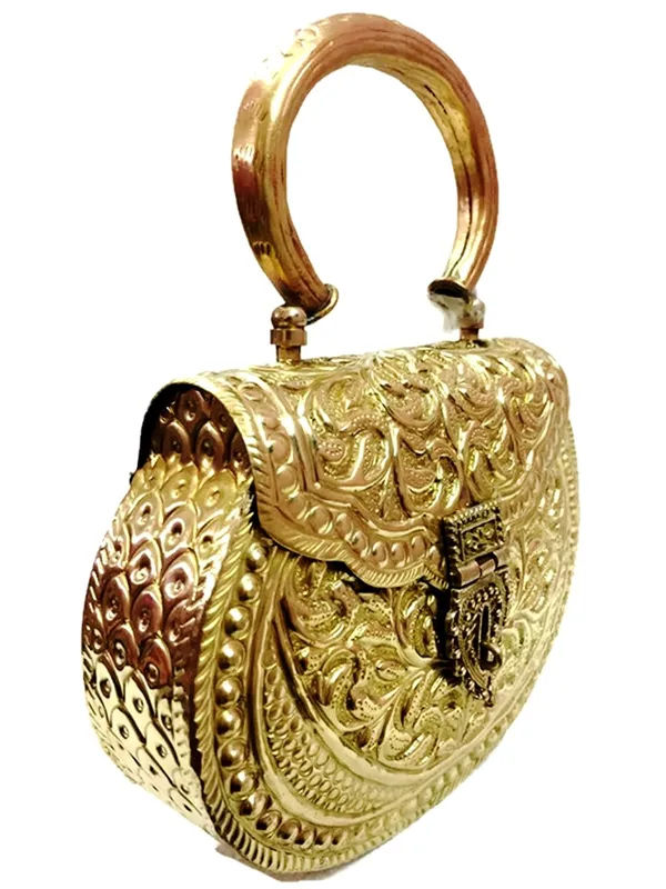 Golden Brass Metal Ethnic Handbag for Women 002